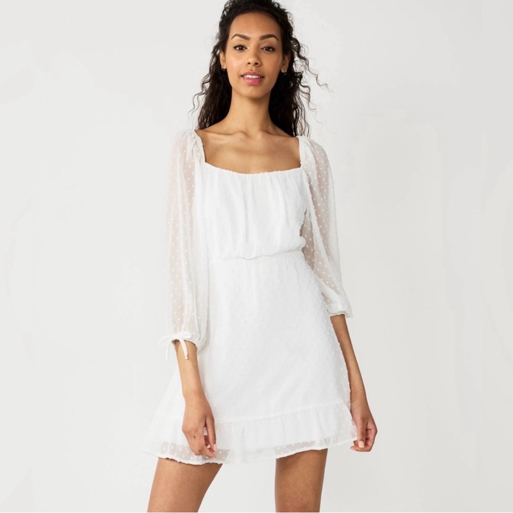 Speechless 3/4 tie sleeve White chiffon Mini Dress